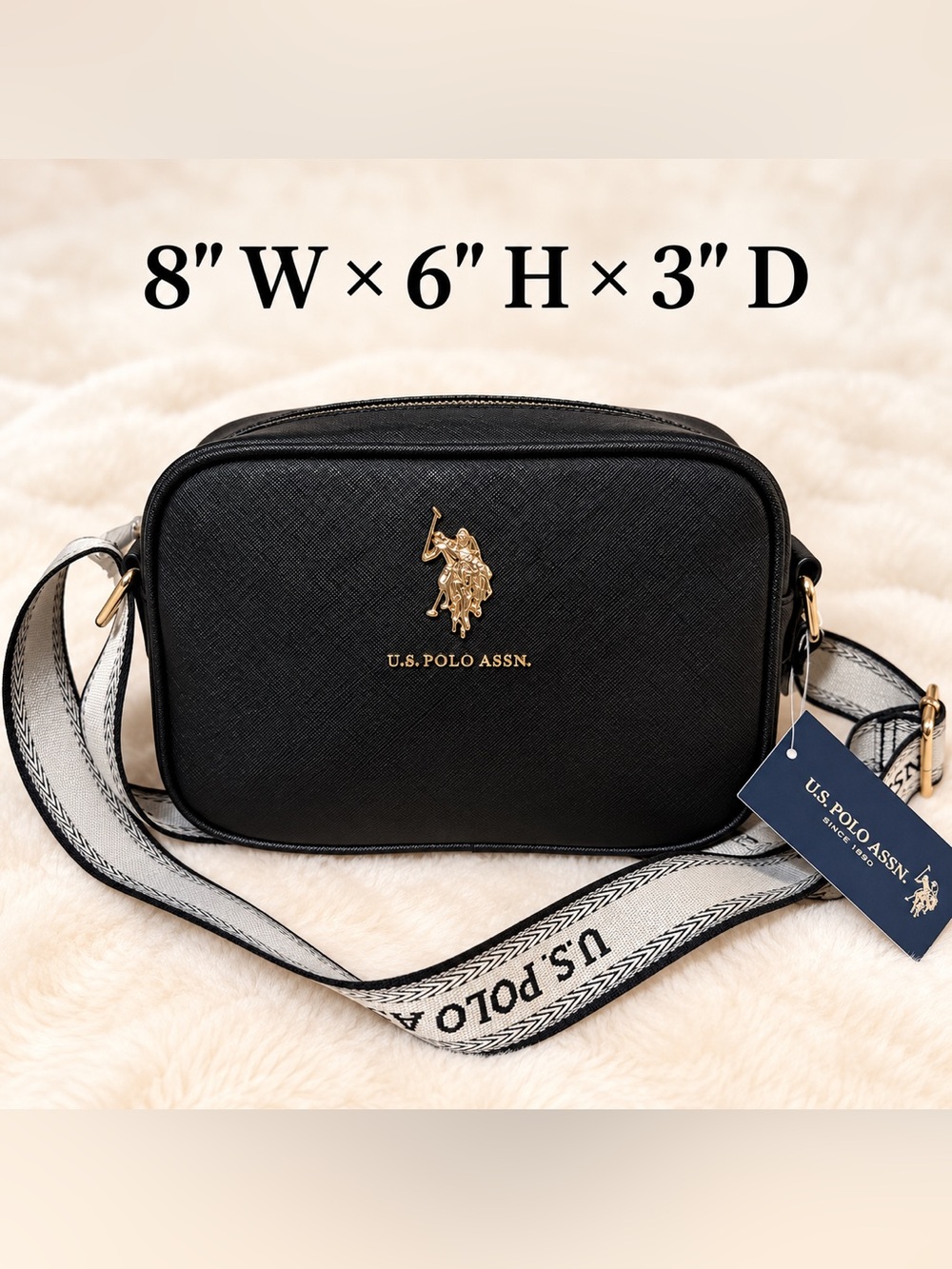 U.S. Polo Assn. Black Logo Strap Crossbody Camera Bag NWT